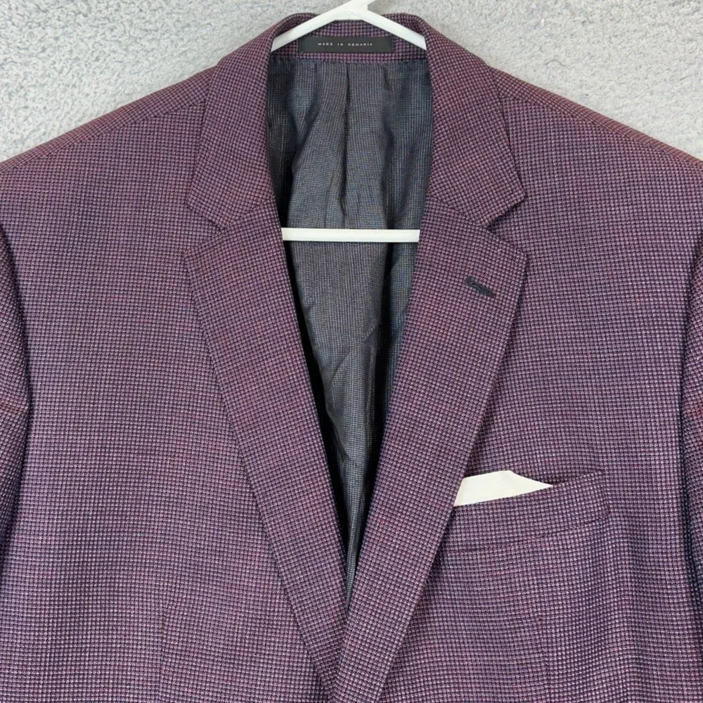 Hugo Boss Hutsons4 Virgin Wool Blazer Men 48R Purple Slim Lanificio Tesse Biella